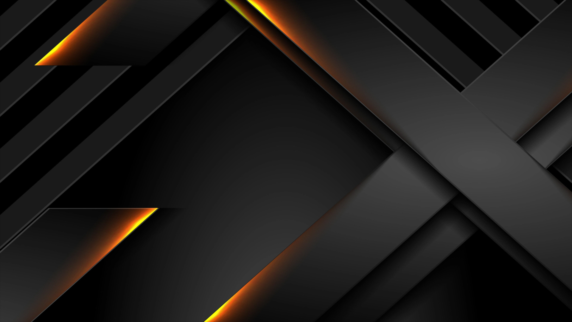 Futuristic Black Technology Background with Orange Neon Lines